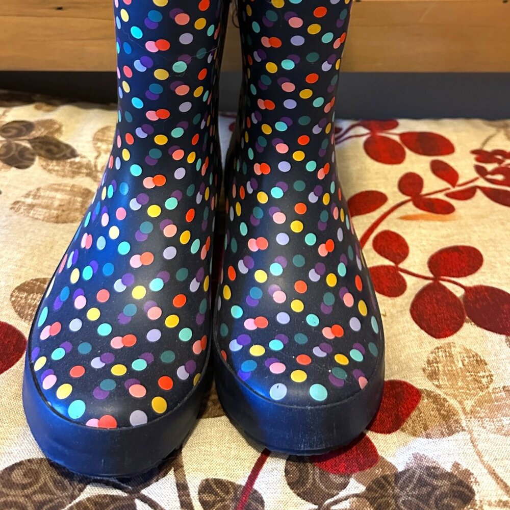 Size 3 NEW Blue and multi-color polkadot Cat & Jack rain boots for kids